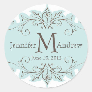 Blue Swirls Monogram Wedding Favour Stickers