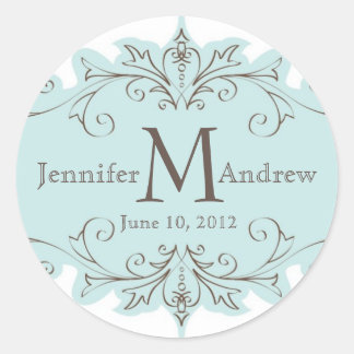 Blue Swirls Monogram Wedding Favour Stickers