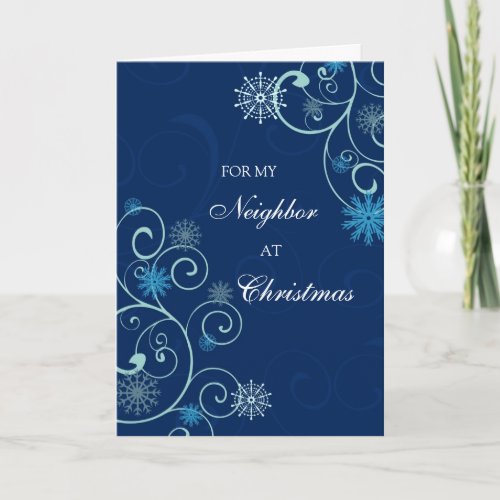 Blue Swirls Neighbor Merry Christmas Card