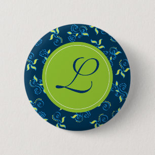 Blue swirls pattern with "L" monogram Button