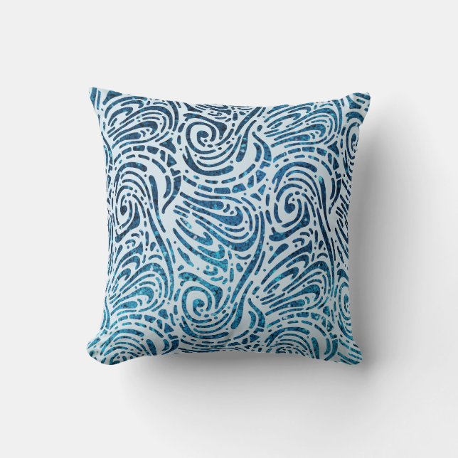 Blue Swirls Throw Pillow (Front)