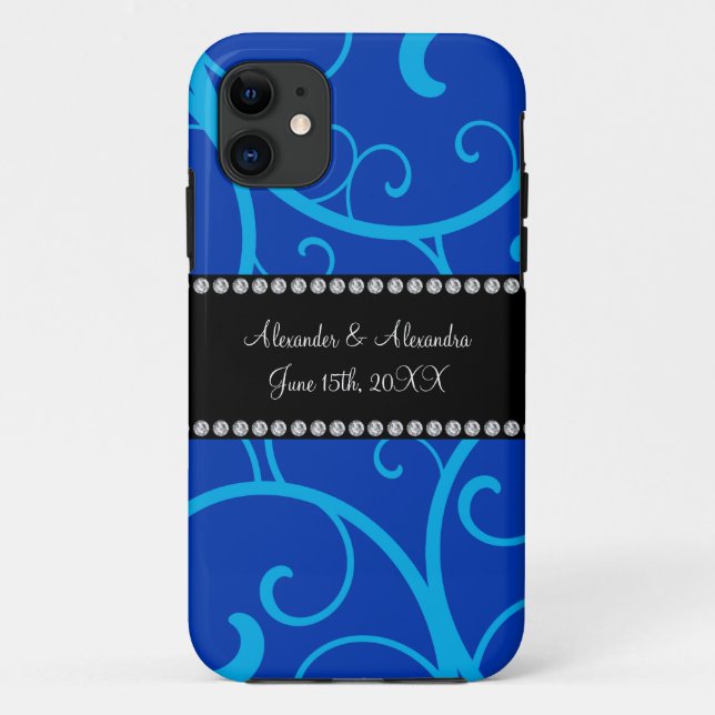 Blue swirls wedding favors Case-Mate iPhone case (Back)