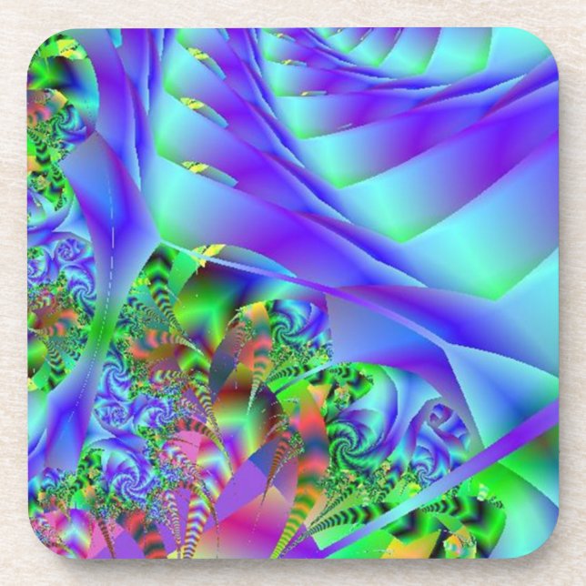 Blue Swirls With Colorful Floral Abstract Drink Coaster (Front)