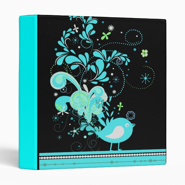 blue swirly bird vector 3 ring binder (Front/Spine)