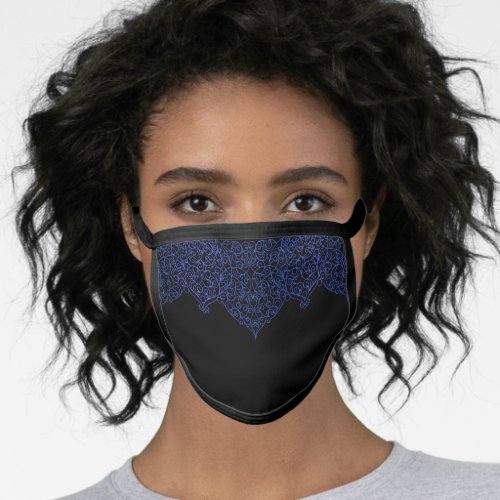 Blue Swirly Motif Heart Pattern Face Mask