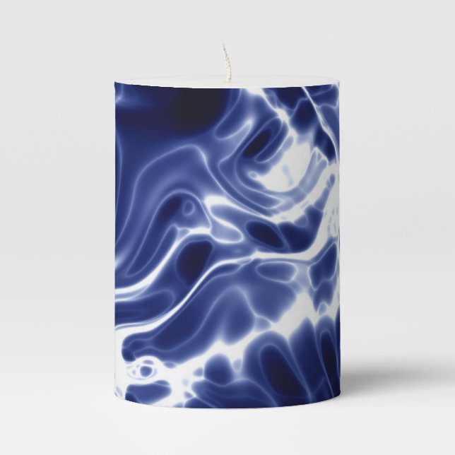 Blue swirly pattern  pillar candle (Front)