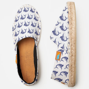 Blue Swordfish Pattern on DIY Color Canvas White Espadrilles