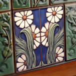 Blue Symmetrical Marguerite Daisies Artistic Ceramic Tile<br><div class="desc">Embrace the timeless allure of the Arts and Crafts Movement with this exquisite tile, featuring a symmetrical depiction of two Marguerite daisies in a soothing palette of sage green and warm white. The design echoes the simple, natural forms, and traditional craftsmanship synonymous with the late Victorian era, bringing a touch...</div>