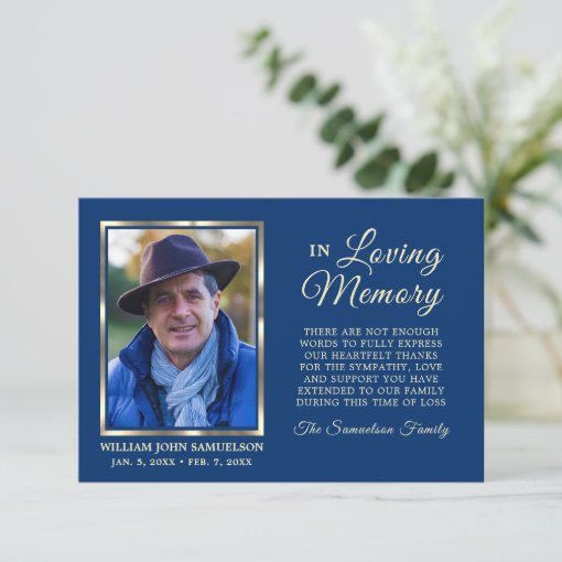 BLUE Sympathy Funeral Memory THANK YOU Photo | Zazzle