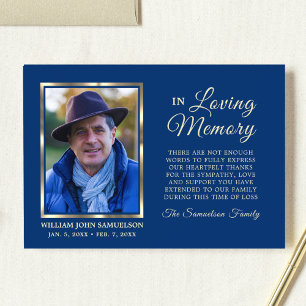 BLUE Sympathy Funeral Memory THANK YOU Photo Card