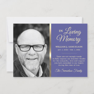 Blue Sympathy Funeral Memory THANK YOU Photo Card