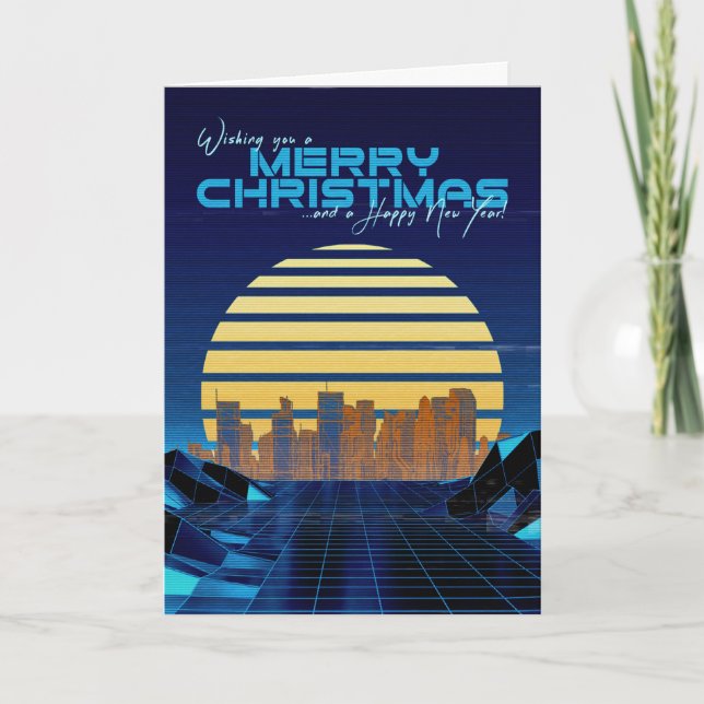 Blue Synthwave Christmas Card (Front)