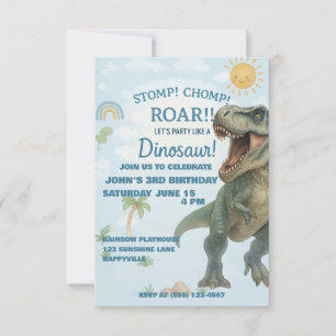 Blue T-Rex Dinosaur Birthday Invite