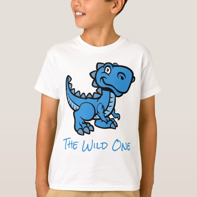 Blue T Rex Dinosaur Personalized Name T-Shirt (Front)