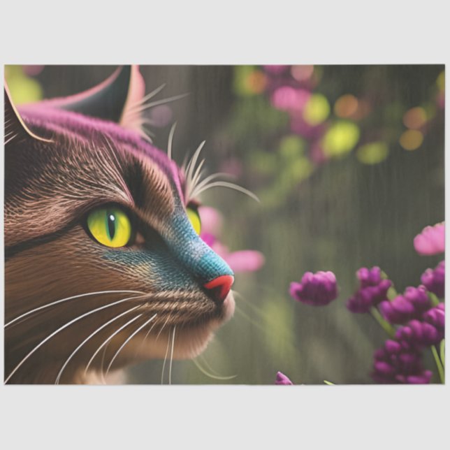 Blue Tabby calico cat, Fantasy   Tissue Paper (Front)