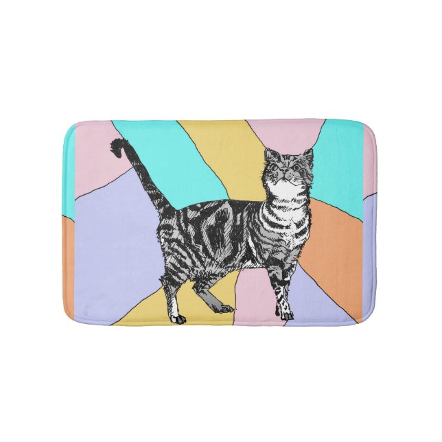 Blue Tabby Cat Pastel Girls Cats pets Bath Mat (Front)
