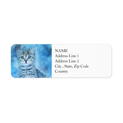 Blue Tabby Kitten | Abstract | Watercolor Label