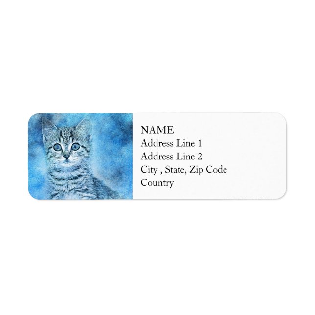Blue Tabby Kitten | Abstract | Watercolor Label (Front)