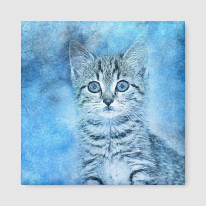 Blue Tabby Kitten | Abstract | Watercolor Magnet