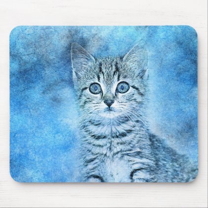 Blue Tabby Kitten | Abstract | Watercolor Mouse Pad