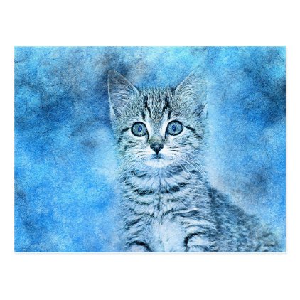 Blue Tabby Kitten | Abstract | Watercolor Postcard