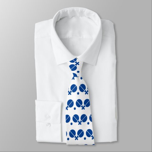 Blue table tennis ping_pong rackets and ball  neck tie