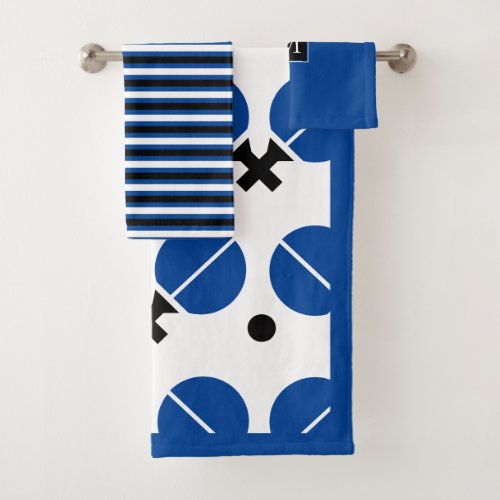 Blue table tennis rackets and ball monogram bath towel set