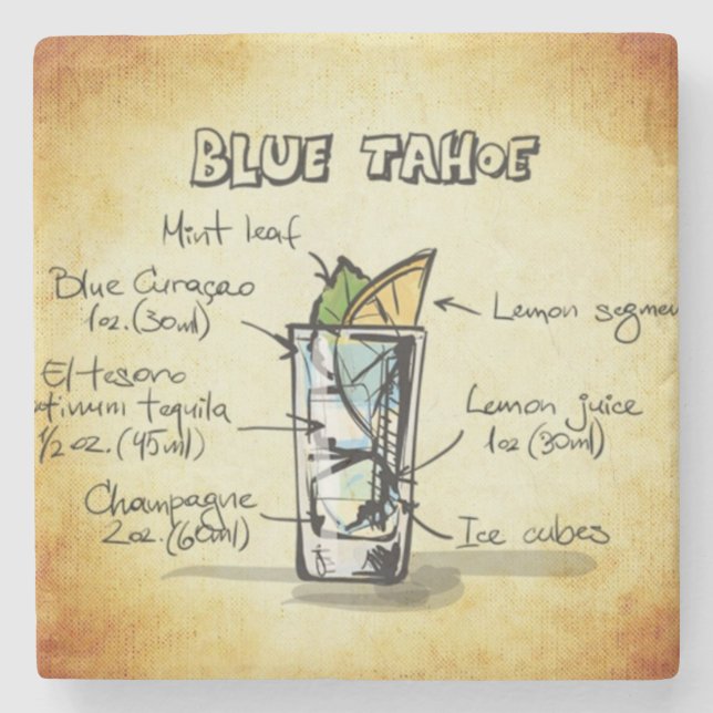 Blue Tahoe Drink Recipe Stone Coaster (Front)