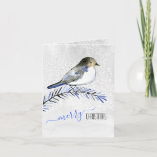 Blue Tail Bird On Icy Branch Merry Christmas Holiday Card