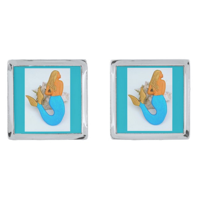 blue tail mermaid cufflinks (Front)