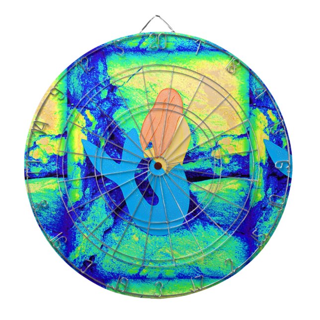 blue-tail mermaid design dartboard with darts (Front)