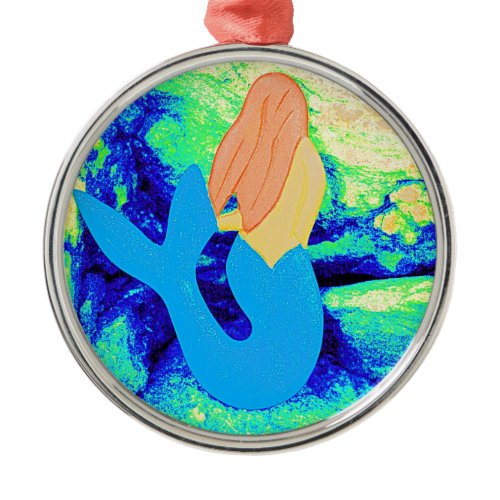 blue-tail mermaid design metal ornament