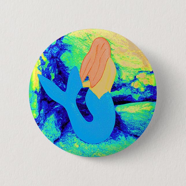 blue-tail mermaid design pinback button (Front)