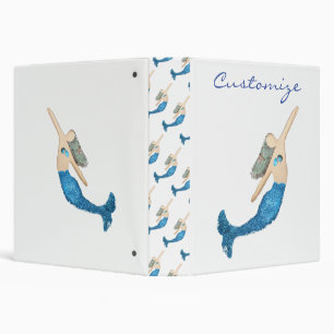 Blue-tail Mermaid Swimming Thunder_Cove 3 Ring Binder