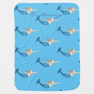 Blue-tail Mermaid Swimming Thunder_Cove Baby Blanket