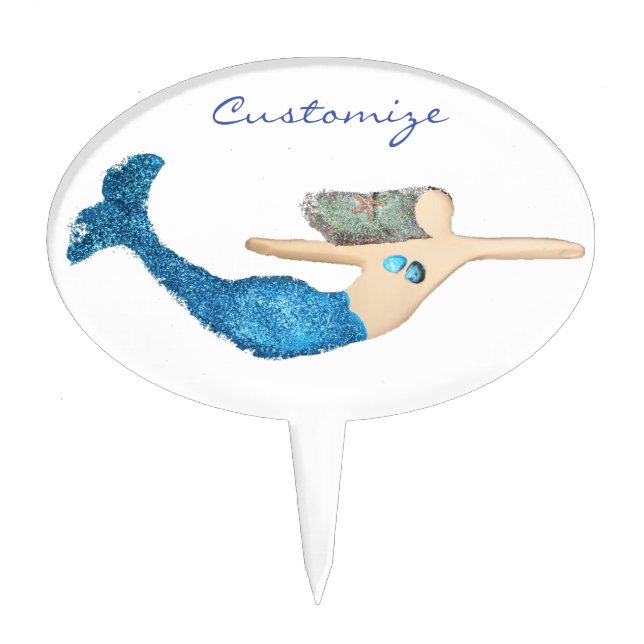 Blue-tail Mermaid Swimming Thunder_Cove Cake Topper (Front)