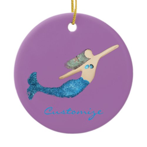Blue-tail Mermaid Swimming Thunder_Cove Ceramic Ornament