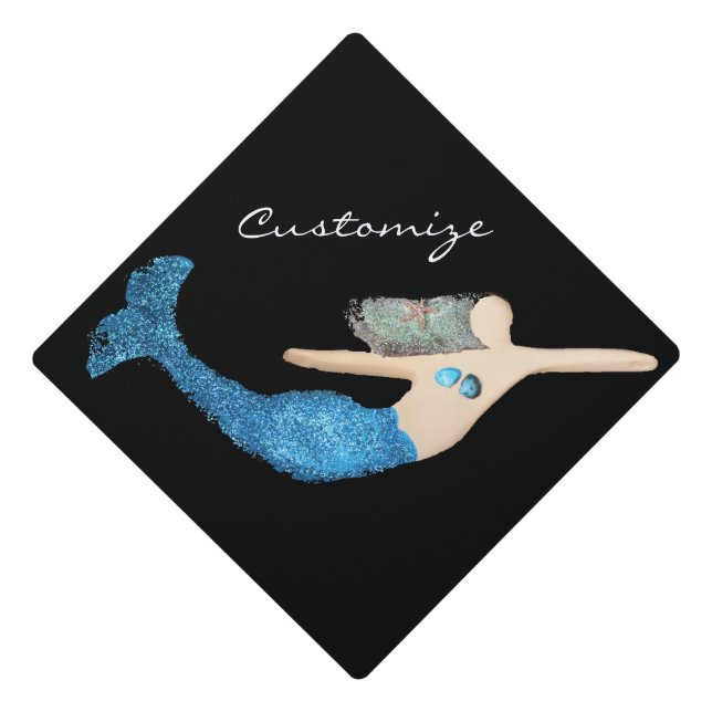 Blue-tail Mermaid Swimming Thunder_Cove Graduation Cap Topper (Front)