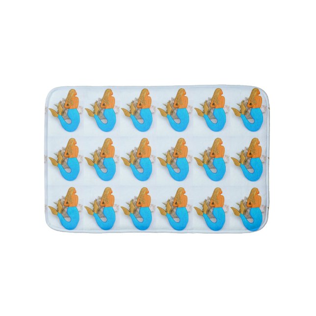 blue-tail mermaids pattern bathroom mat (Front)