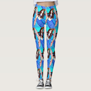 blue-tailed brunette mermaids leggings