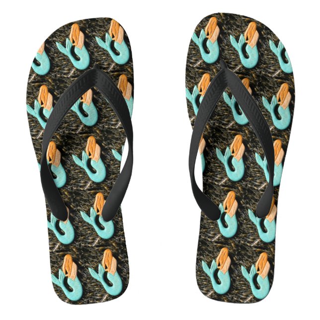 blue-tailed redheaded mermaids flip flops (Footbed)