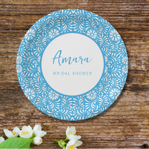 BLUE TALAVERA BRIDAL SHOWER PAPER PLATES