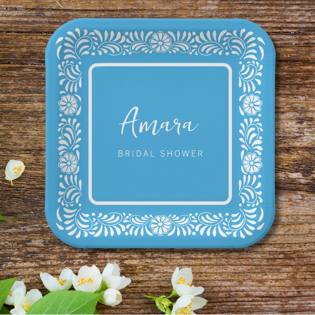 BLUE TALAVERA BRIDAL SHOWER PAPER PLATES (Creator Uploaded)