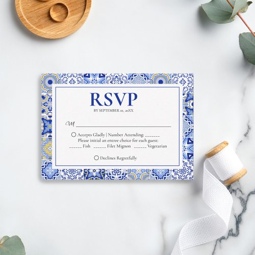 Blue Talavera Fiesta A Spanish Mexican Wedding RSVP Card