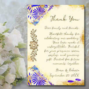 Blue Talavera Gold Baroque Wedding Thank You Card