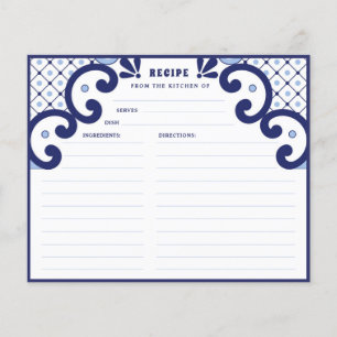 Blue Talavera Mexican Tile Recipe Card