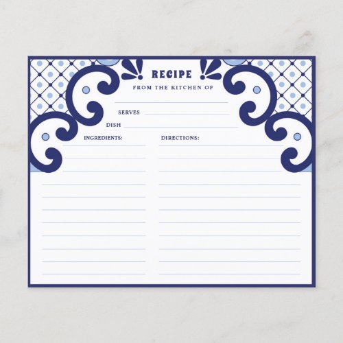 Blue Talavera Mexican Tile   Recipe Card