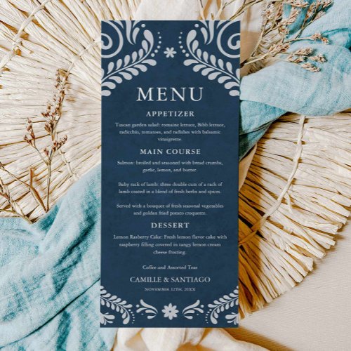 Blue Talavera Mexican Wedding Menu Card