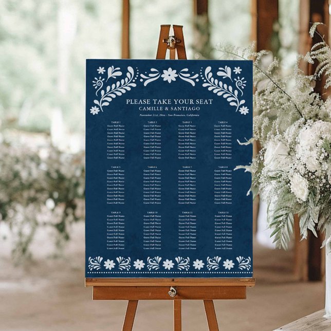 Blue Talavera Mexican Wedding Seating Chart Foam Board (Blue Talavera Wedding Seating Chart)