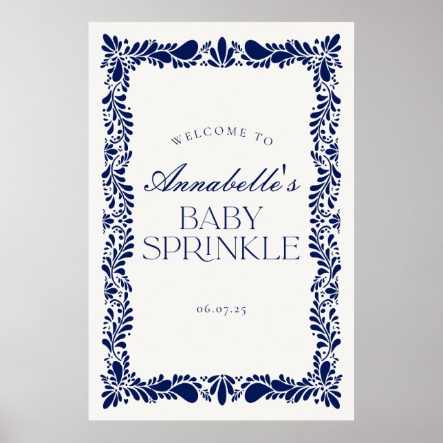 Blue Talavera Spanish Fiesta Baby Sprinkle Welcome Poster (Front)